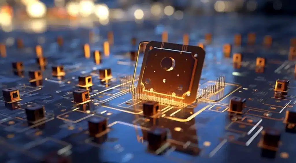 Representación futurista de un circuito de computadora cuántica.