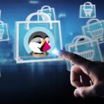 Logo de PrestaShop en un computador portátil