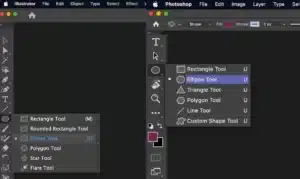 Comandos utilizados por Adobe para una misma herramienta en sus programas. A la izquierda para Illustrator (L), a la derecha en Photoshop (U).