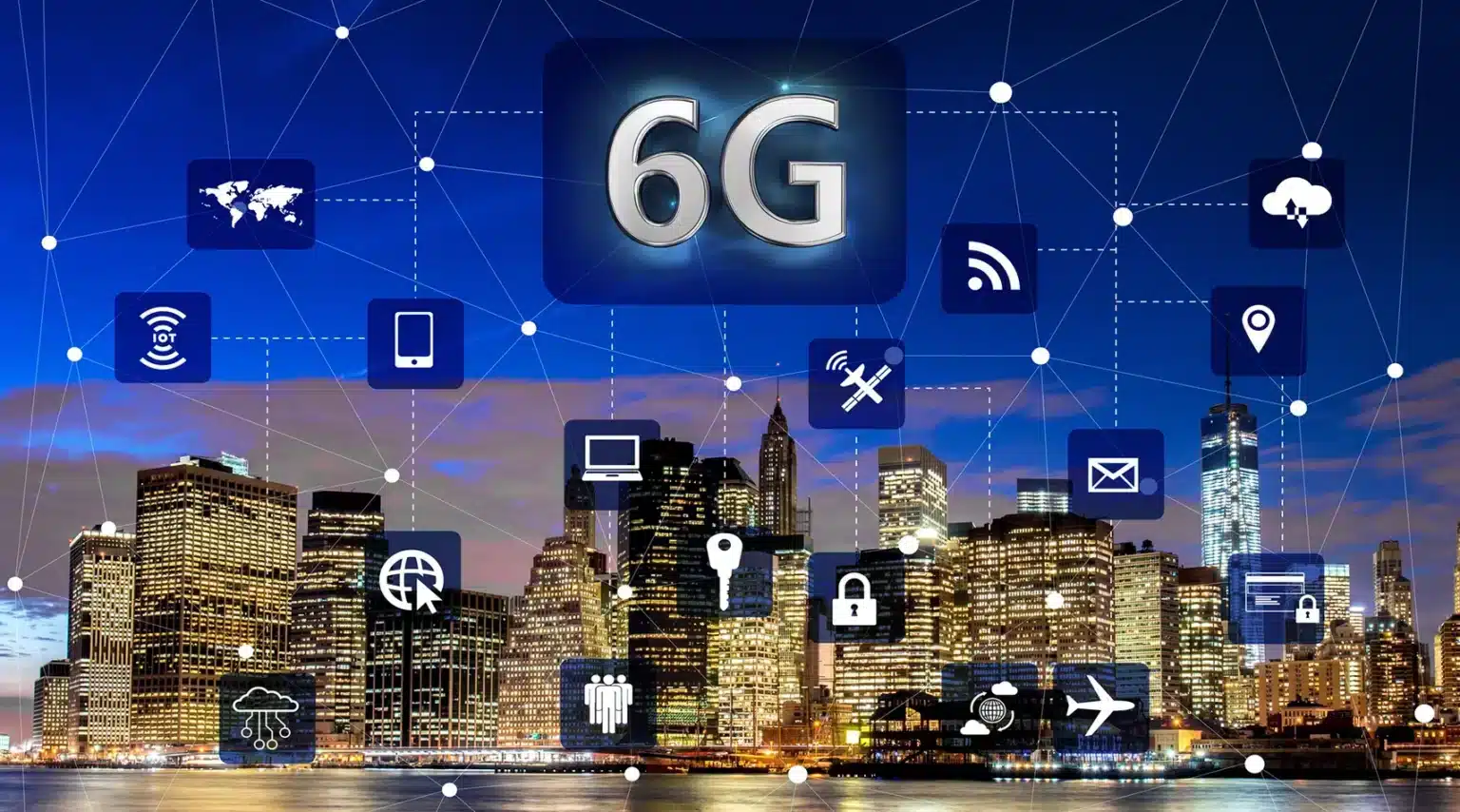 Representación visual de 6G y conectividad global con un mapa digital del mundo interconectado