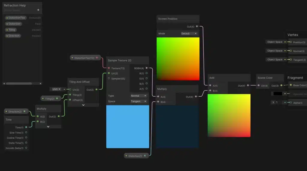 Interfaz de diseño de UI con Graphs y Node en Unity para efectos de distorsión