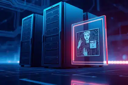 Servidor web mostrando un NFT en pantalla, simbolizando la integración de arte digital y hosting