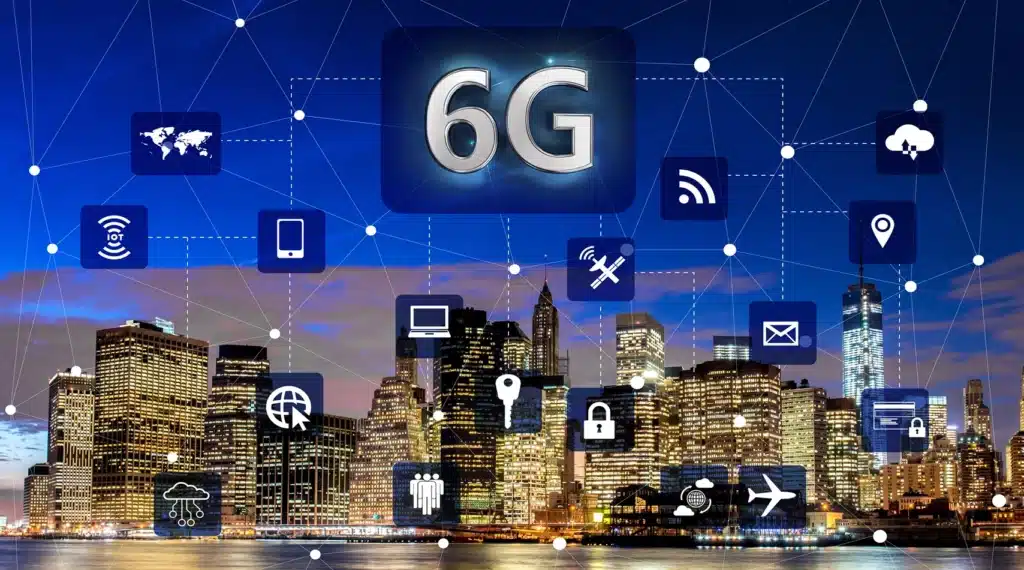 Representación visual de 6G y conectividad global con un mapa digital del mundo interconectado