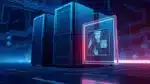 Servidor web mostrando un NFT en pantalla, simbolizando la integración de arte digital y hosting